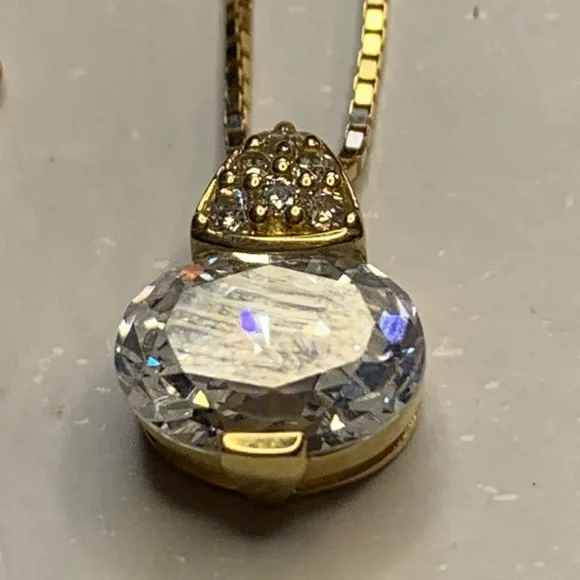 14kt Gold Necklace with CZ pendant. Both marked 14kt chain perfect shape! - Picture 3 of 11